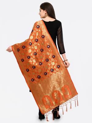 Orange Banarasi silk blend Zari Woven Dupatta 2
