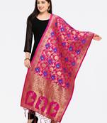 Pink Banarasi Art Silk Dupatta with Golden Zari Work