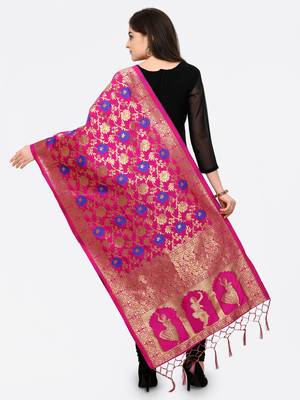 Pink Banarasi Art Silk Dupatta with Golden Zari Work 2