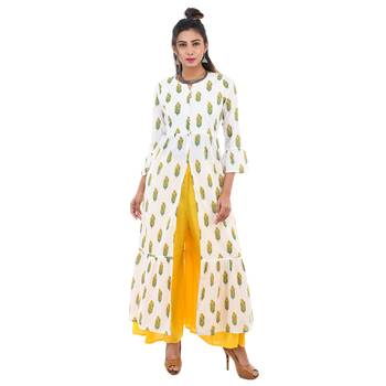 Yellow printed cotton kurtis 1