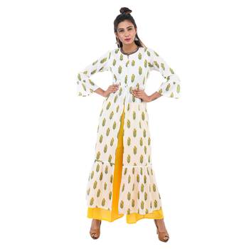 Yellow printed cotton kurtis 2