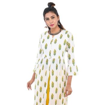 Yellow printed cotton kurtis 3