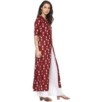 Maroon printed cotton kurtis 4