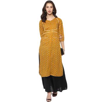 Yellow printed cotton kurtis 1