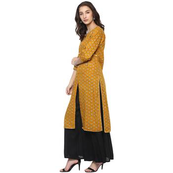 Yellow printed cotton kurtis 3