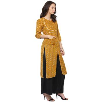 Yellow printed cotton kurtis 4