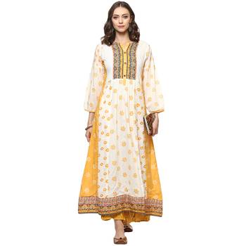 Yellow printed cotton kurtis 1