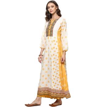 Yellow printed cotton kurtis 3