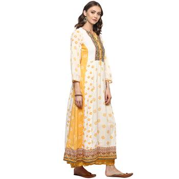 Yellow printed cotton kurtis 4