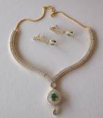 Golden and White Delicate American DIamond Necklace Set with Earrings
