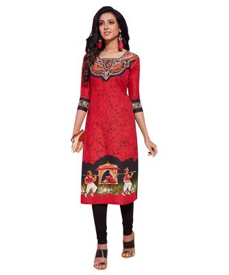 Red printed cotton kurti 1