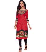 Red printed cotton kurti