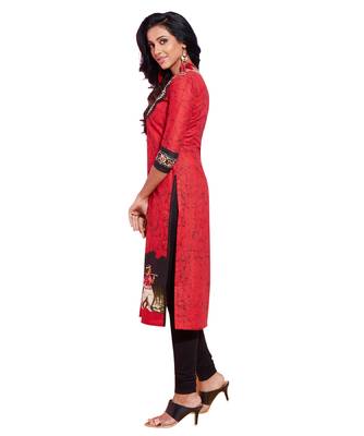 Red printed cotton kurti 3