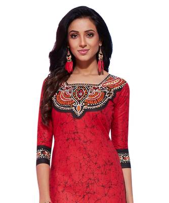 Red printed cotton kurti 4