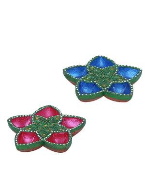 Aapno Rajasthan Set Of 2 Panchmukhi Terracotta Diyas 1