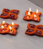Aapno Rajasthan Swastik Design Terracotta Diya-Set Of 4