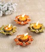 Aapno Rajasthan Floral Shape Wax Filled Diya Candles (Set Of 4)