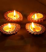 Aapno Rajasthan Delicately Carved Terracotta Diyas - Set Of 4