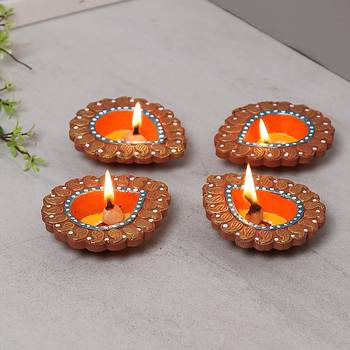 Aapno Rajasthan Delicately Carved Terracotta Diyas - Set Of 4 2