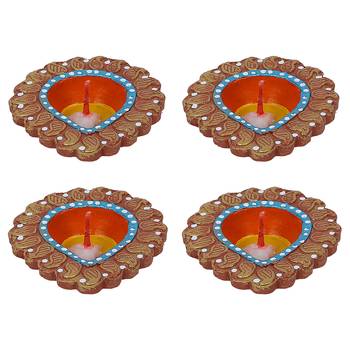 Aapno Rajasthan Delicately Carved Terracotta Diyas - Set Of 4 3