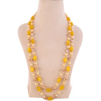 Yellow Colour Monalisa Beads Necklace With Tanjore Art Work Pearl 2