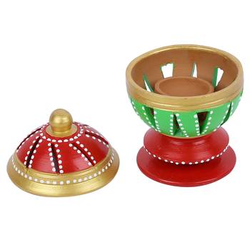 Aapno Rajasthan Openable Terracota Tealight Holder In Red 4