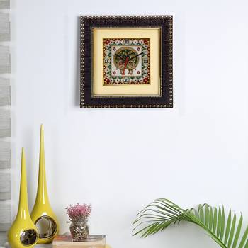 Aapno Rajasthan Pure White Marble Wall Clock With Peacock Motifs 1