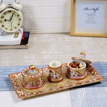 Aapno Rajasthan Marvel In Marble - Gold Embossed Utility Tray Set 1