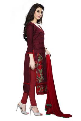  Women Maroon embroidered Pure cotton Designer salwar Suit with dupatta Dress material 2
