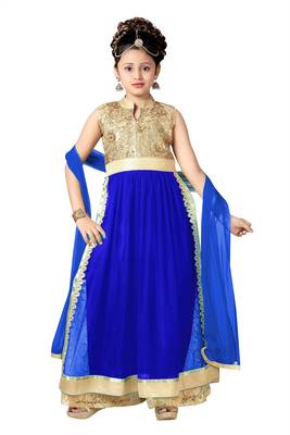 Blue Embroidered Net Kids Kurtis 1