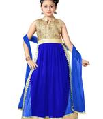 Blue Embroidered Net Kids Kurtis