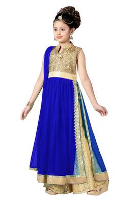 Blue Embroidered Net Kids Kurtis 2