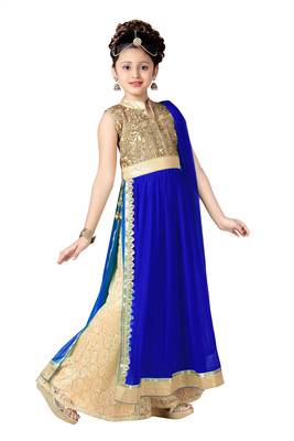 Blue Embroidered Net Kids Kurtis 3
