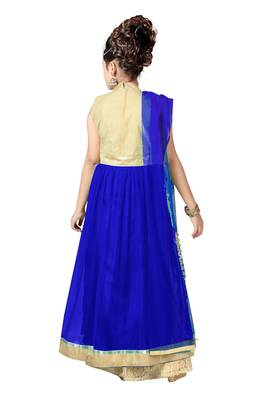 Blue Embroidered Net Kids Kurtis 4