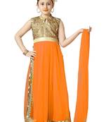Orange Embroidered Net Kids Kurtis