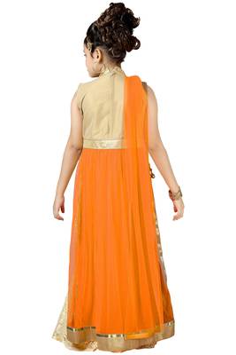 Orange Embroidered Net Kids Kurtis 4
