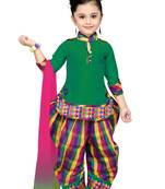 Green Plain Cotton Kids Kurtis