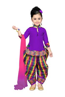 Purple Plain Cotton Kids Kurtis 1