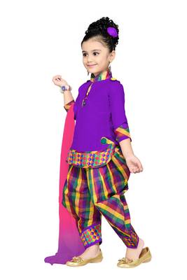 Purple Plain Cotton Kids Kurtis 2
