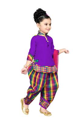 Purple Plain Cotton Kids Kurtis 3