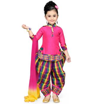 Pink Plain Cotton Kids Kurtis 1