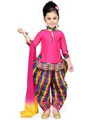 Pink Plain Cotton Kids Kurtis