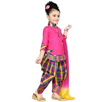 Pink Plain Cotton Kids Kurtis 2