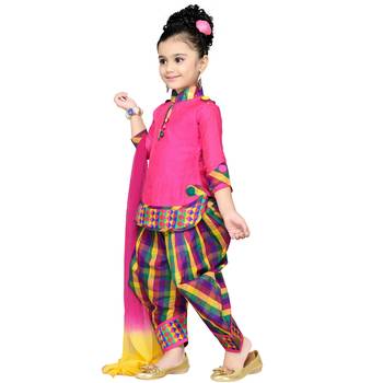 Pink Plain Cotton Kids Kurtis 3