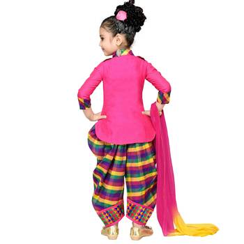 Pink Plain Cotton Kids Kurtis 4
