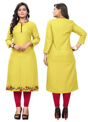 Yellow embroidered rayon kurti 5