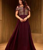 Khwaab Cold Shoulder Plum Colour Floor Length Gown