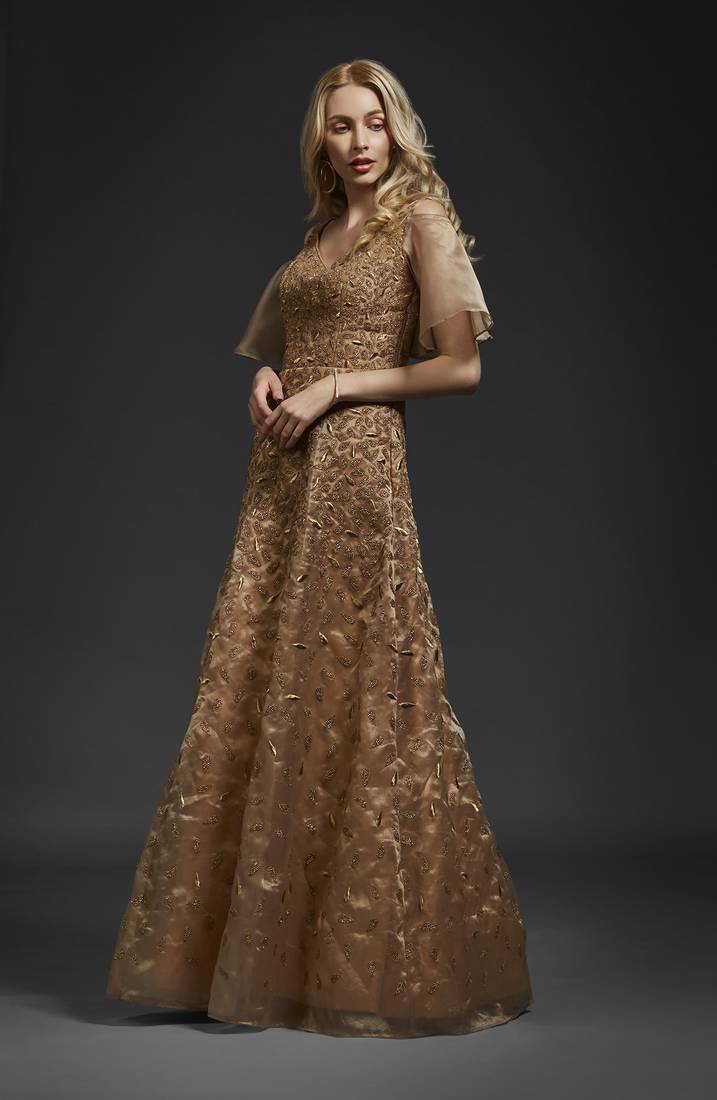 Khwaab Golden Organza Aline Gown