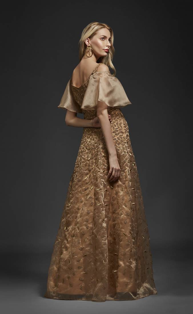 Khwaab Golden Organza Aline Gown