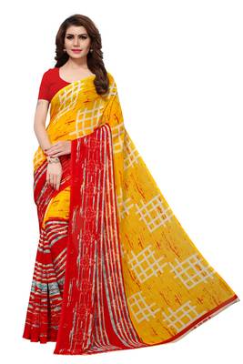 Yellow Solid Georgette Saree With Blouse 1